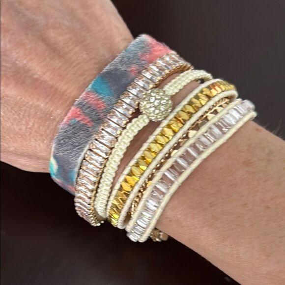Victoria Emerson Boho Cuff Bracelet – Tie-Dye Suede, Crystals, Magnetic Clasp - Picture 1 of 8